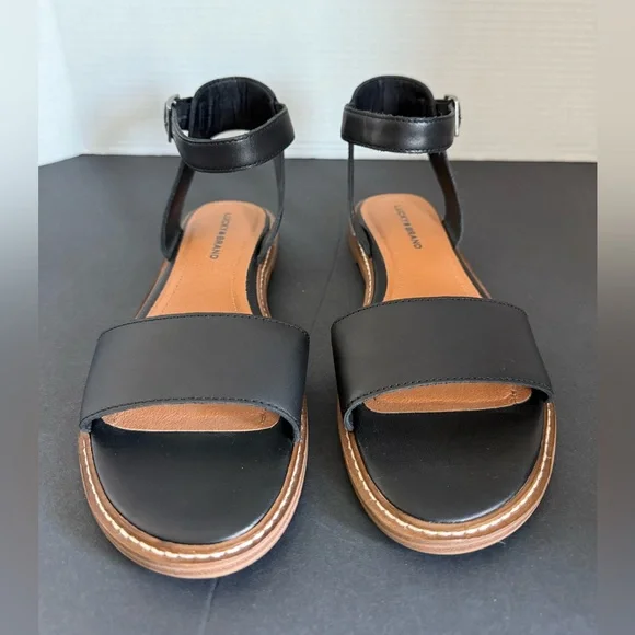 LUCKY BRAND Kimaya Black Leather Ankle-Strap Comfort Flat Open Toe Sandals 7.5 M - Picture 2 of 12